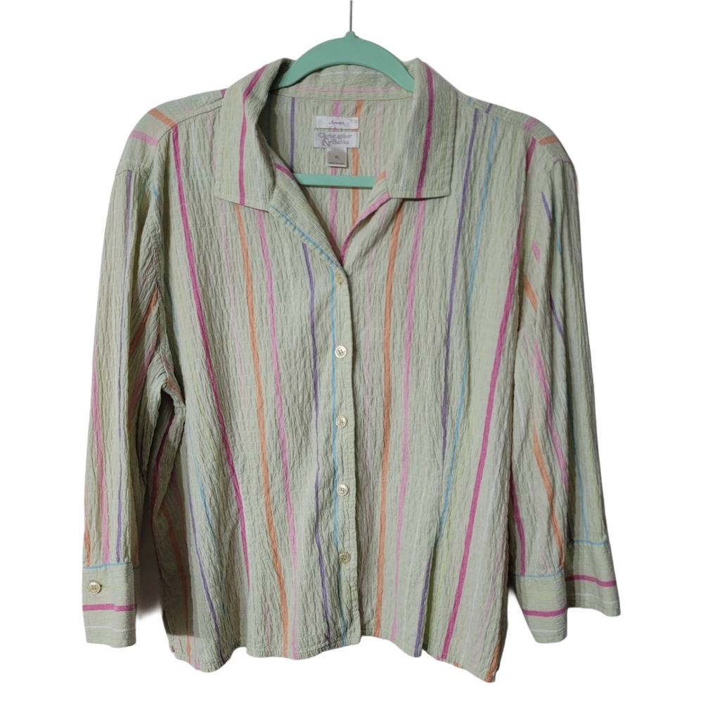 Christopher & Banks Vintage Button-Down Top Multicolor Striped Size XL